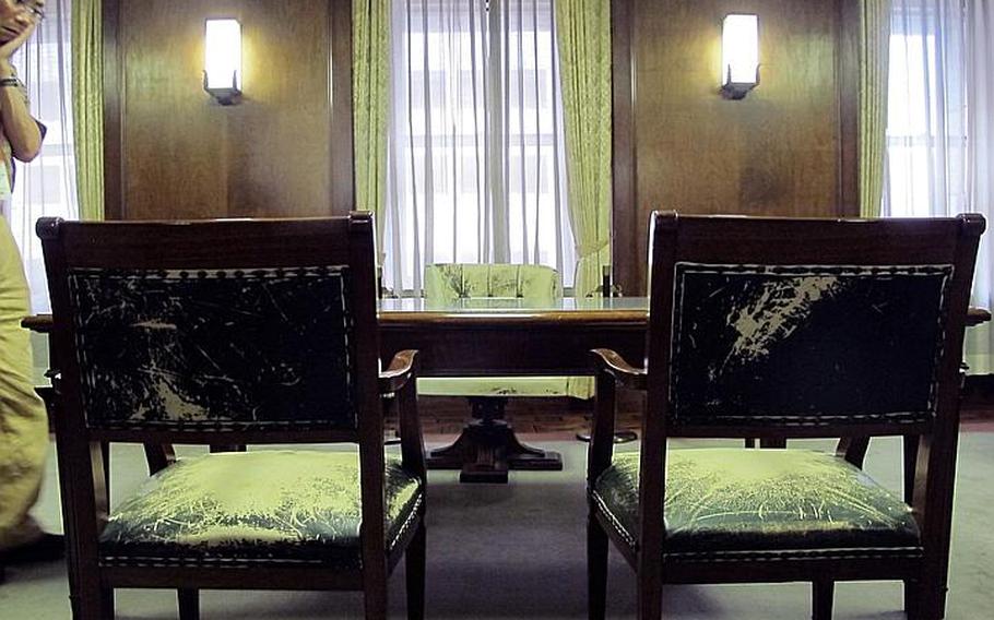 A desk and chairs remain where they were on the sixth floor of the Dai-Ichi Life Insurance Company in Tokyo, where Gen. Douglas MacArthur oversaw the administration of Japan from 1945 until 1951. The office, along with two adjacent rooms, is open to the public through Sunday.