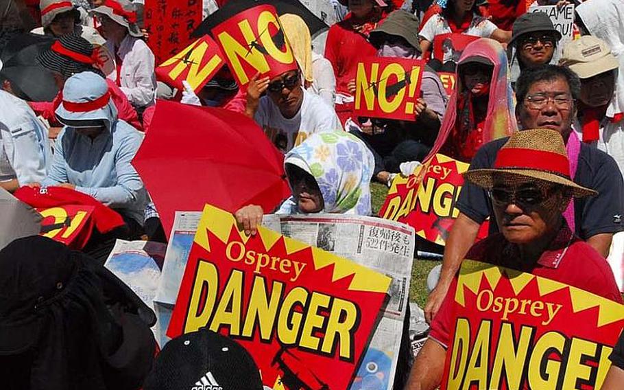 Tens of thousands of protesters gathered Sept. 9, 2012, in Ginowan to oppose U.S. plans to deploy Osprey aircraft to a military base on Okinawa this fall.