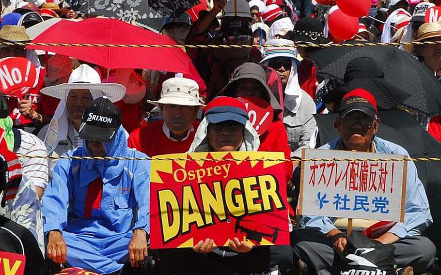 Tens of thousands of protesters gathered Sept. 9, 2012, in Ginowan to oppose U.S. plans to deploy Osprey aircraft to a military base on Okinawa this fall.
