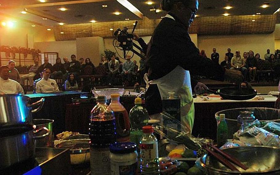 "Iron Chef" Masaharu Morimoto cooked before an audience of about 100 during a Nov. 4, 2012, demonstration at Yokota Air Base, Japan.