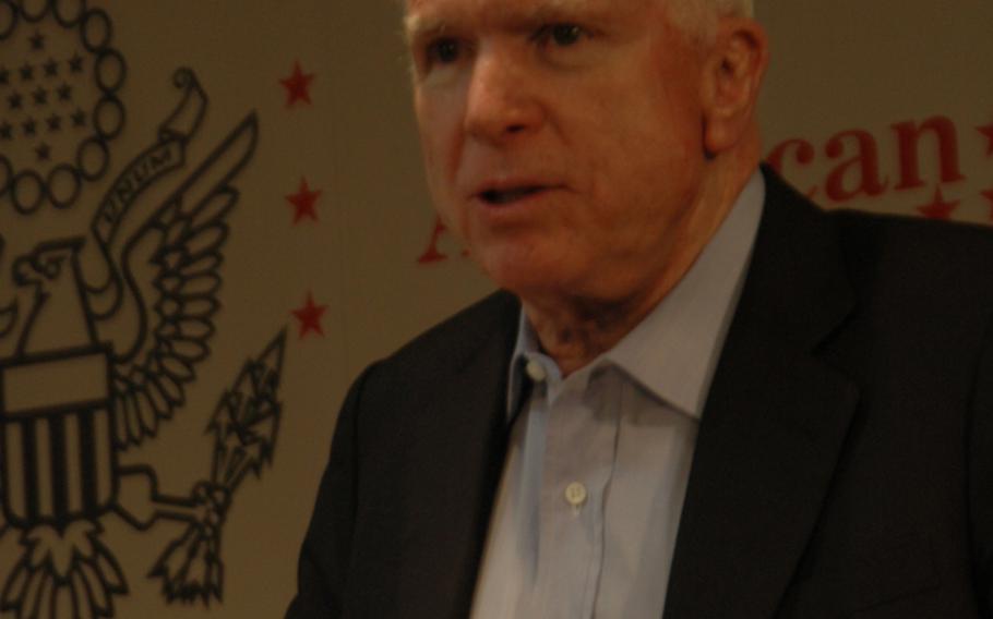 Sen. John McCain talks at the Tokyo American Center on Wednesday. 


Seth Robson/Stars and Stripes