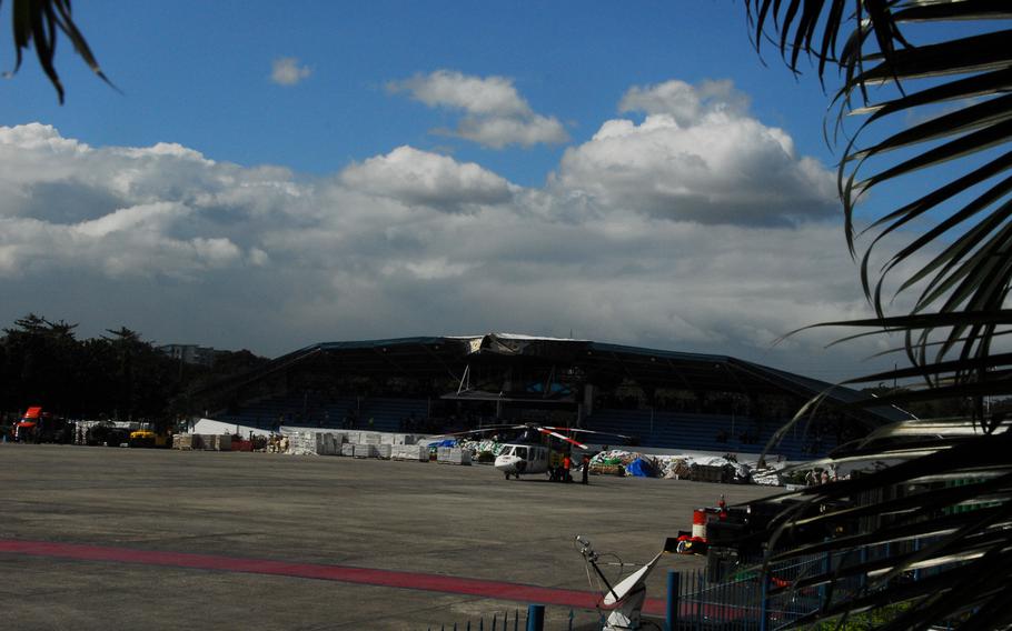 Evacuees from Tacloban are taken to this stadium at Villamor Air Base for debriefing after being transported to Manila on U.S. aircraft. The U.S. military has flown nearly 11,600 evacuees to Villamor since a typhoon devastated Tacloban and the surrounding areas earlier this month.