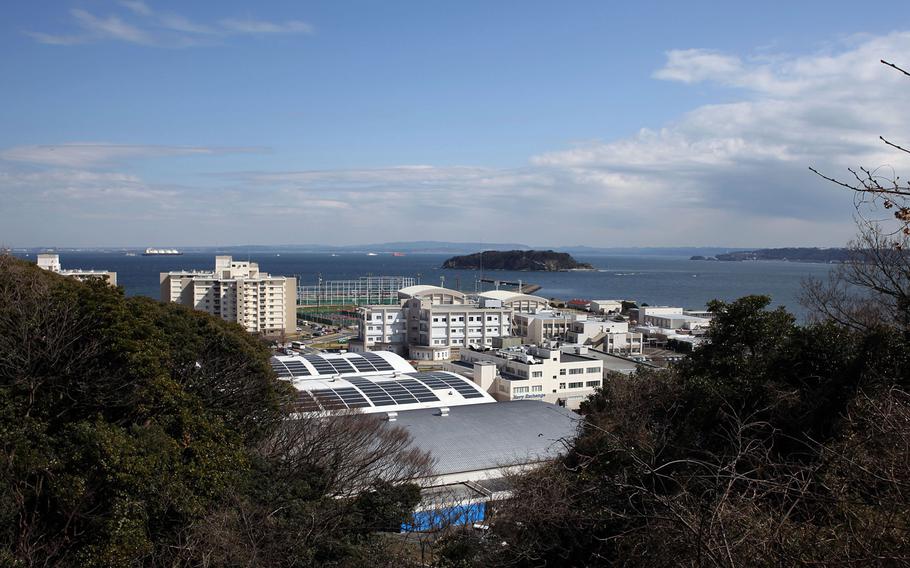 Yokosuka Naval Base as seen from Weather Hill, where some fled to high ground in the aftermath of the Great East Japan Earthquake on March 11, 2011. Although Yokosuka was spared by the tsunami that killed thousands along the Japanese coast, a tsunami warning was in effect for Yokosuka on that day.