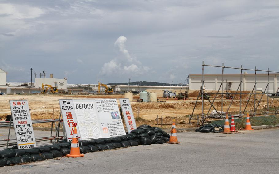 Construction near the flight line at Kadena Air Base on Okinawa is believed to be behind recent positive bacteria tests in a water system feeding more than 40 buildings on the base.