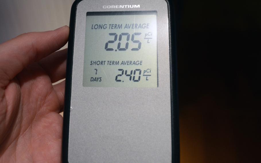 A commercially available radon recorder shows short- and long-term readings for concentrations of the gas at an apartment in Yokohama, Japan. The Environmental Protection Agency recommends that homes testing above four picocuries per literof radon, a naturally occurring radioactive gas, be fitted with mitigation equipment as soon as possible.