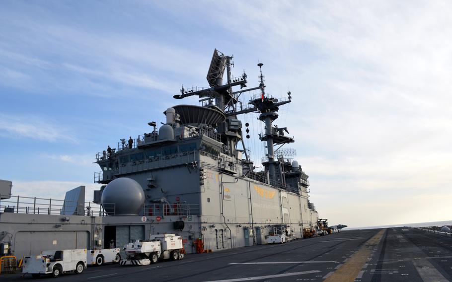 The deck of the USS Bonhomme Richard on March 26, 2015. The vessel is part of Amphibious Squadron 11. 
