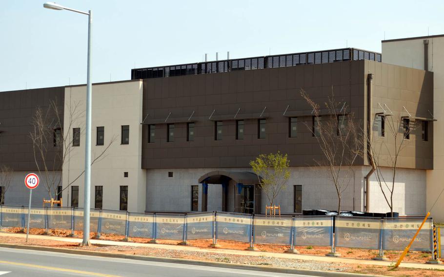 The American Forces Network building still under construction at Camp Humphreys, South Korea, on April 24, 2015.