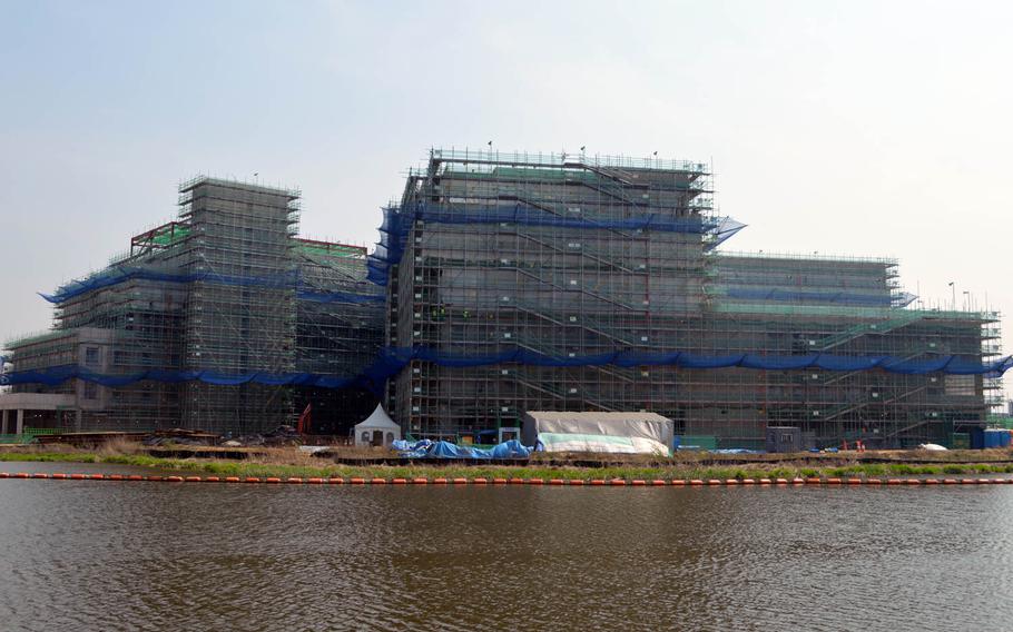 The new Brian Allgood Army Community Hospital under construction at Camp Humphreys, South Korea, on April 24, 2015.