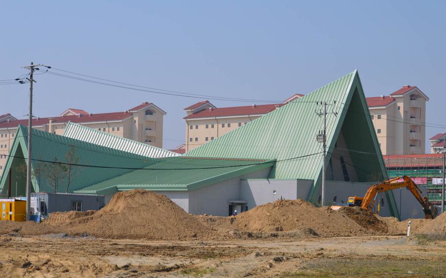 A new military chapel under construction at Camp Humphreys, South Korea, on April 24, 2015.
