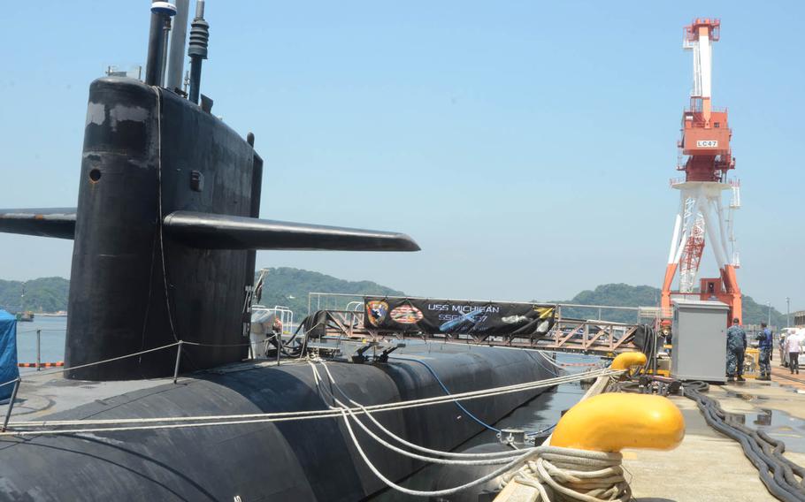 The USS Michigan is one of the Navy's four nuclear-powered Ohio-class guided-missile submarines. The Michigan, which is 560 feet long, is capable of conducting strike operations and supporting special operations missions. The submarine arrived at Yokosuka Naval Base on July 6, 2015, for a scheduled port visit.