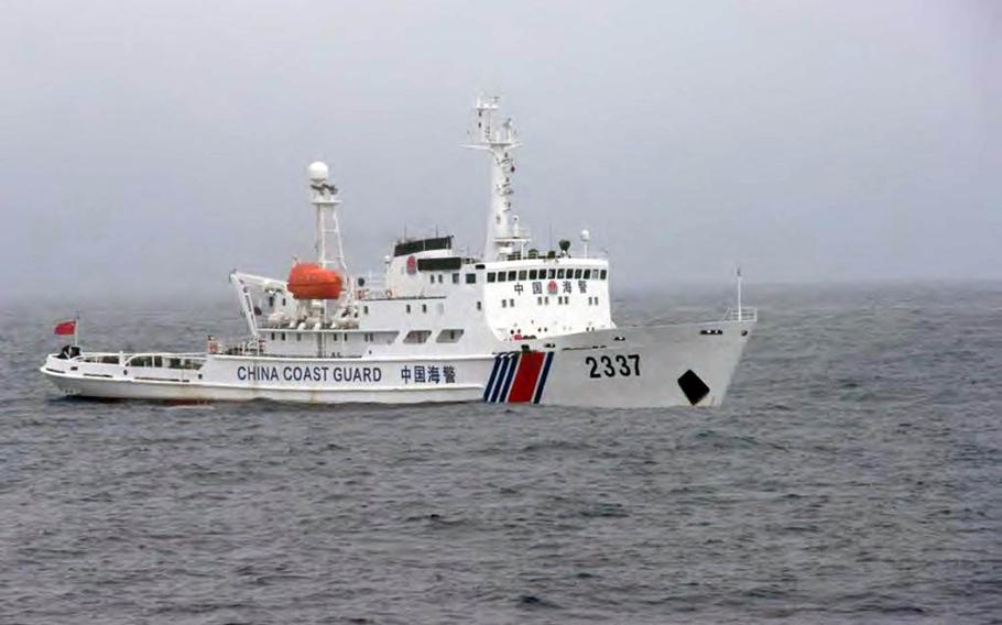 A Chinese coast guard vessel sails in Japanese territorial waters near the contested Senkaku Islands, May 8, 2017. 