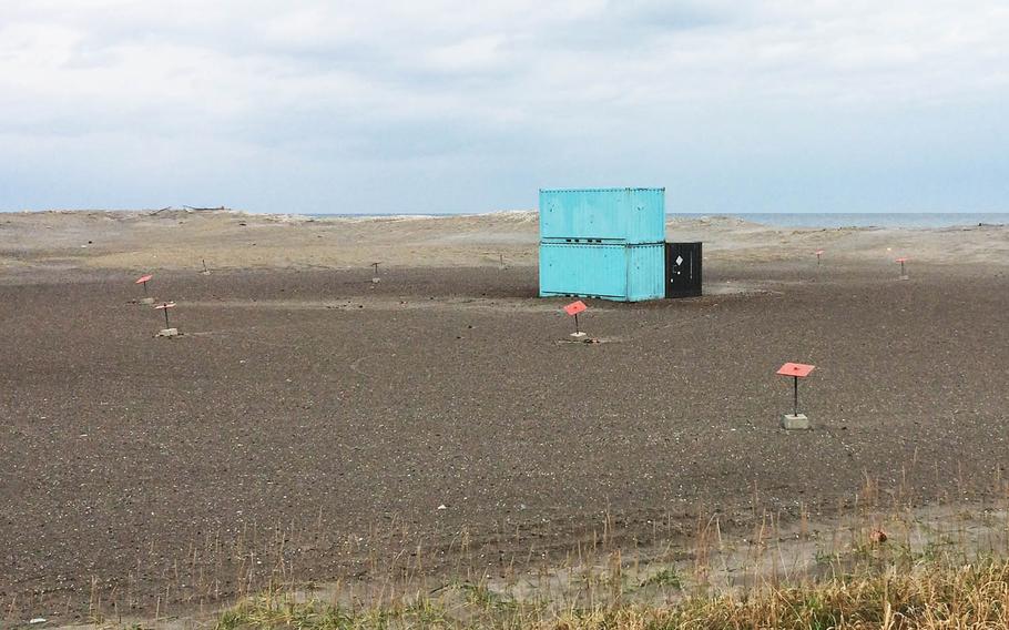 A bomb target sits in the sand dunes at Draughon Range near Misawa Air Base, Japan, Nov. 14, 2017.