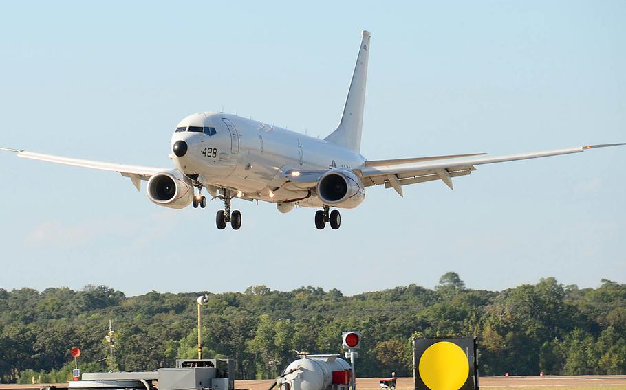 A P-8 Poseidon from Naval Air Station Jacksonville, Fla., arrives at Naval Air Station Fort Worth Joint Reserve Base on Oct. 5, 2016.