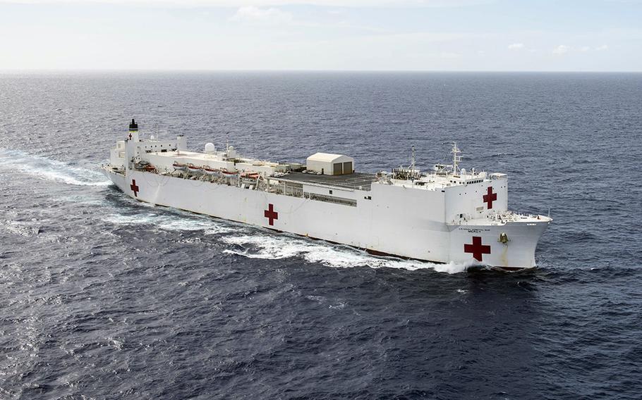USNS Mercy steams in the Pacific Ocean after completing Pacific Partnership 2016.