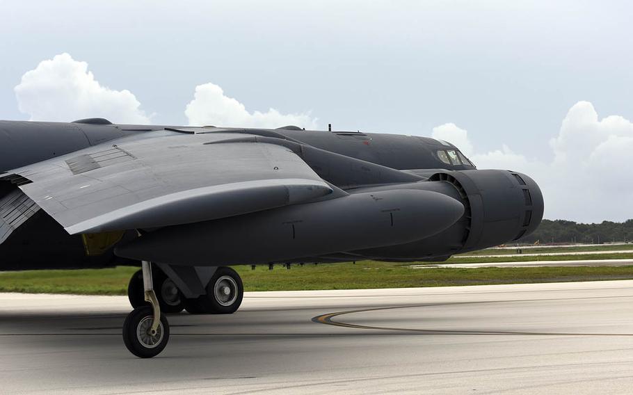 An Air Force B-52 Stratofortress takes off from Andersen Air Force Base, Guam, in 2016.