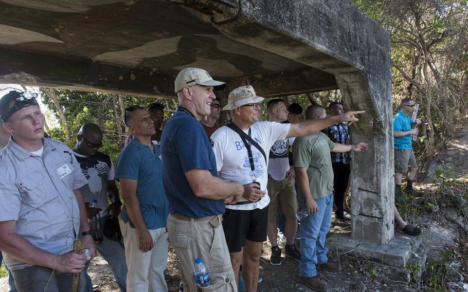 Marine Col. Kevin Norton, 4th Marine Regiment commander, leads a group of Marines through a tour of former fighting positions at Corregidor, Philippines, May 5, 2017.