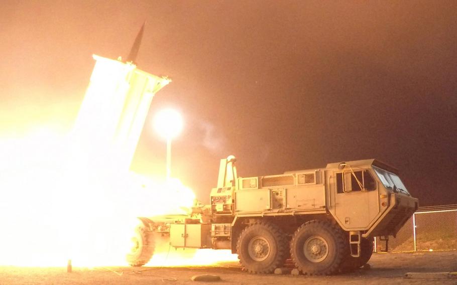 A Terminal High Altitude Area Defense, or THAAD, interceptor is launched from the Pacific Spaceport Complex Alaska in Kodiak, Alaska, during a test on July 30, 2017.