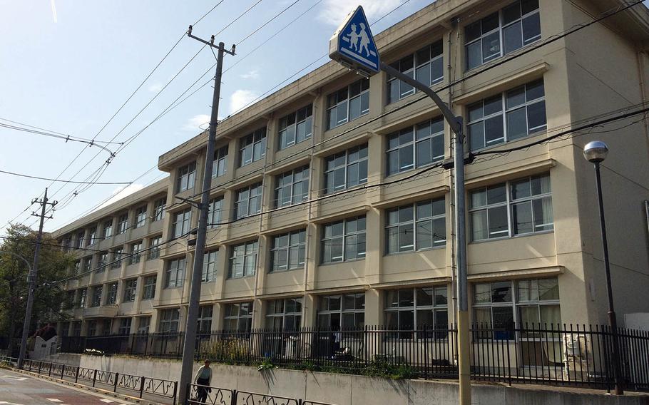 Part of a parachute that broke away Tuesday, April 10, 2018, over Yokota Air Base, Japan, was found on the grounds of a Japanese school near the installation.