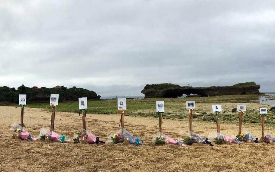 A Marine spouse honored her cousin, Christian Riley Garcia, and other Sante Fe High School, Texas, shooting victims with a vigil at Toguchi Beach, Okinawa, Sunday, June 3, 2018.