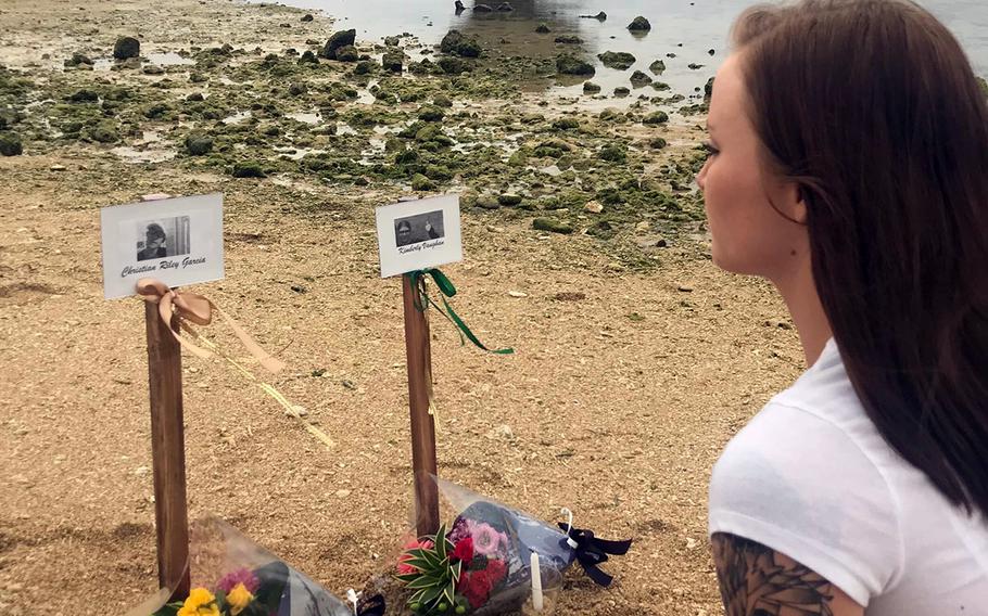 Marine spouse Kalynn Domokos honored her cousin, Christian Riley Garcia, and other Sante Fe High School, Texas, shooting victims with a vigil at Toguchi Beach, Okinawa, Sunday, June 3, 2018.