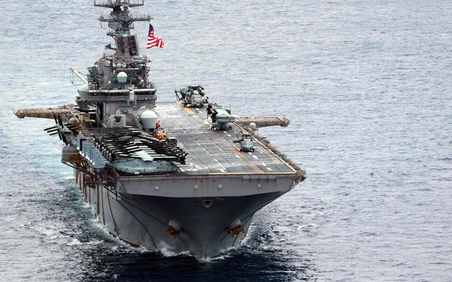 The amphibious-assault ship USS Wasp steams through the Philippine Sea, April 17, 2018.