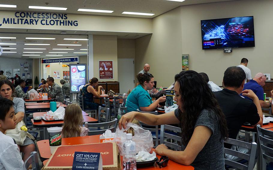 Customers eat lunch at the Yokota Community Center food court at Yokota Air Base, Japan, Friday, Aug. 31, 2018.