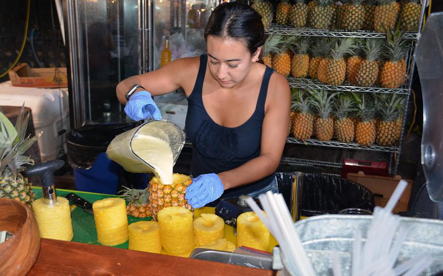 Blue Water offers pineapple smoothies served inside hollowed-out pineapple shells.