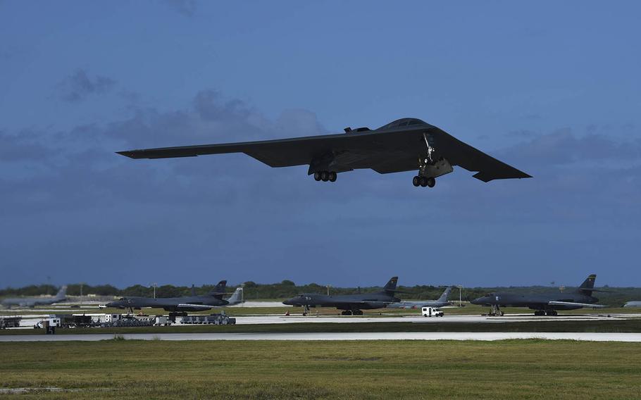 An Air Force B-2 stealth bomber takes off form Andersen Air Force Base, Guam, Jan. 11, 2018. China is developing its own stealth bomber that could be unveiled as early as next year.