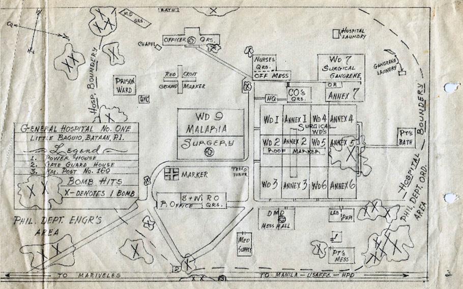 A World War II-era sketch shows the layout of a hospital where the defenders of the Bataan Peninsula were treated.