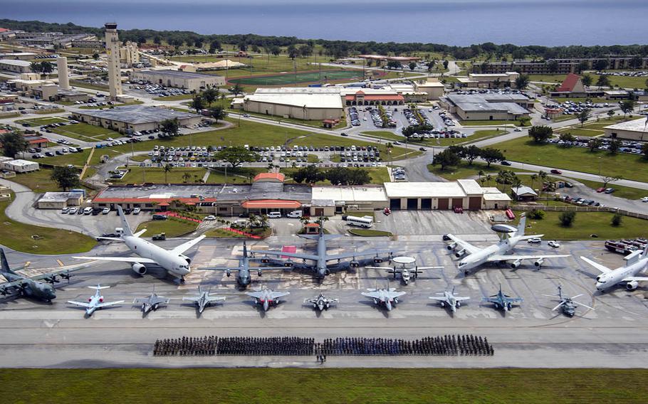 Cope North participants from the U.S. Air Force, Royal Australian Air Force and Japan Air Self-Defense Force pose at Andersen Air Force Base, Guam, Feb. 20, 2019.