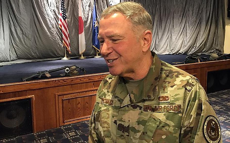 Air Force chief of chaplains Maj. Gen. Steven Schaick told airmen gathered for a prayer breakfast Thursday, Feb. 21, 2019, at the Enlisted Club at Yokota Air Base, Japan, that everyone experiences "moments of darkness" but that things get better in the end.