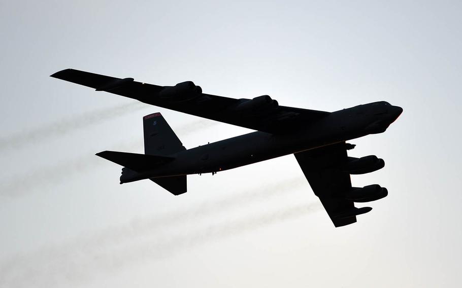 A B-52 Stratofortress assigned to the 23rd Expeditionary Bomb Squadron at Andersen Air Force Base, Guam, soars over Victoria, Australia, March 1, 2019.