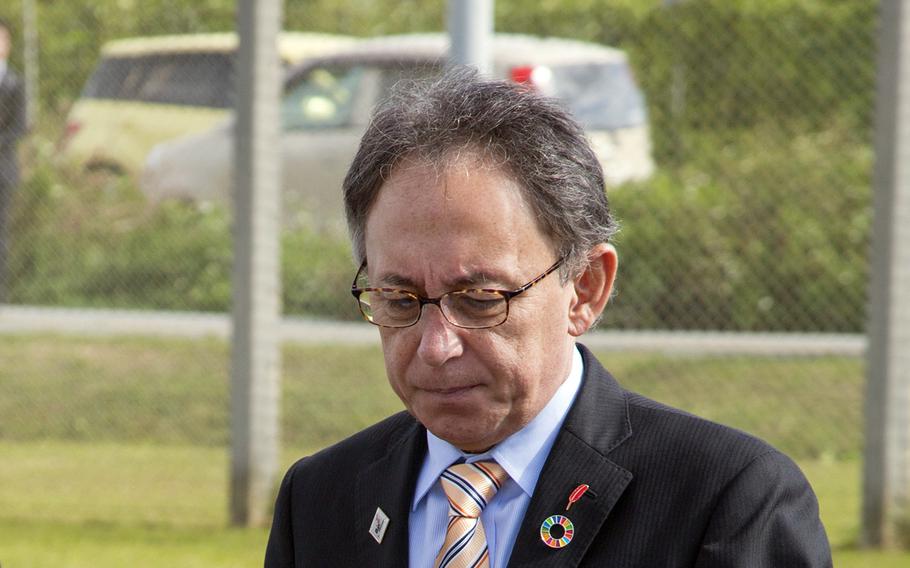 Okinawa Gov. Denny Tamaki takes a tour of Torii Station, Okinawa, Jan. 31, 2019.