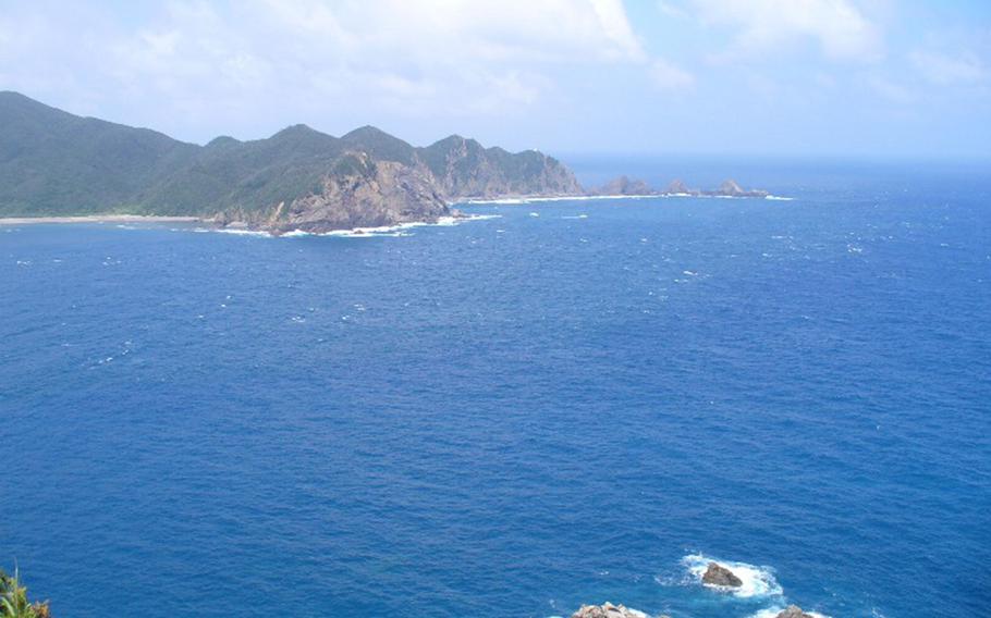 Ankyaba battery on Kakeromajima is seen in 2006 from the southern coast of Amami Oshima in Kagoshima prefecture, Japan.