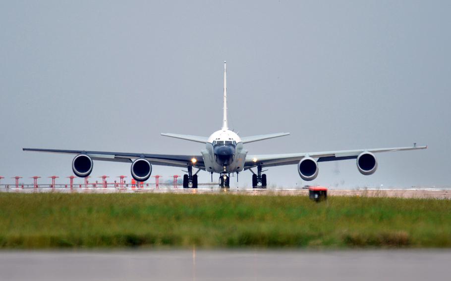 An RC-135S Cobra Ball prepares for takeoff at Offutt Air Force Base, Neb., in 2015. The Air Force has just three Cobra Balls in its inventory.