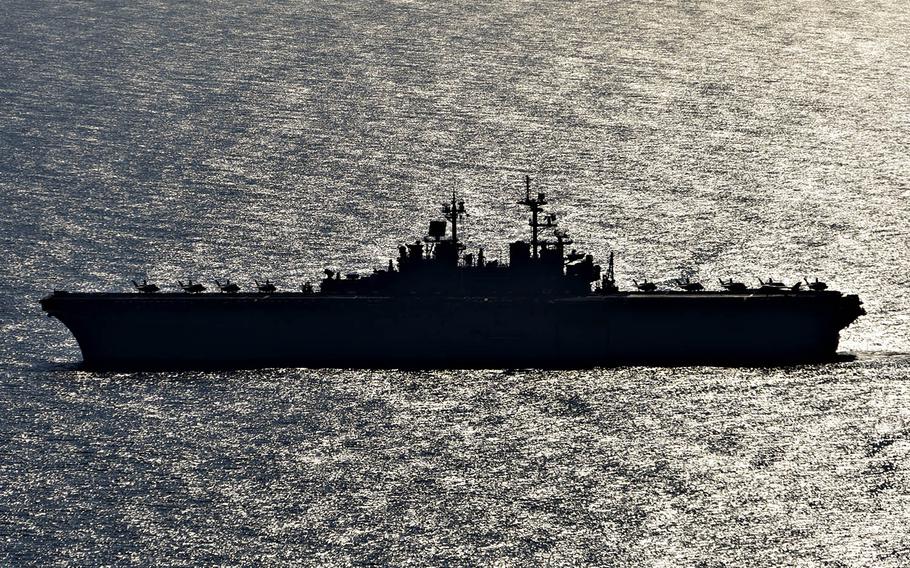 The amphibious assault ship USS Wasp sails in the South China Sea during Exercise Balikatan, April 5, 2019.