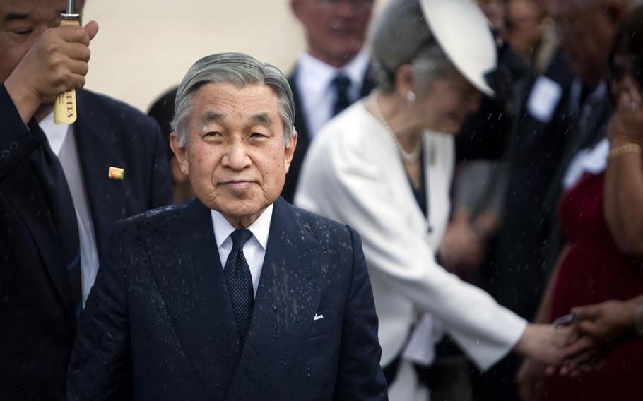 Japanese Emperor Akihito, pictured here in 2009 at the National Memorial Cemetery of the Pacific, is expected to abdicate his throne May 1, 2019. His son, Crown Prince Naruhito, is slated to succeed him.