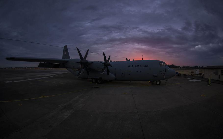 A C-130J Super Hercules sits on the wash rack at Yokota Air Base, Japan, on March 21, 2019.