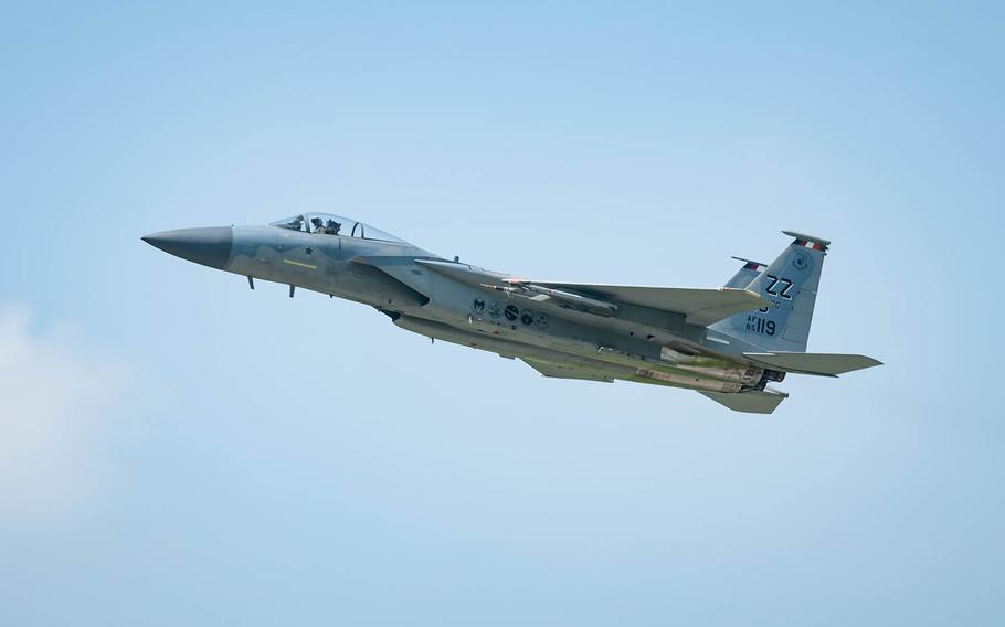 An F-15C Eagle takes off from Kadena Air Base, Japan, April 3, 2019.