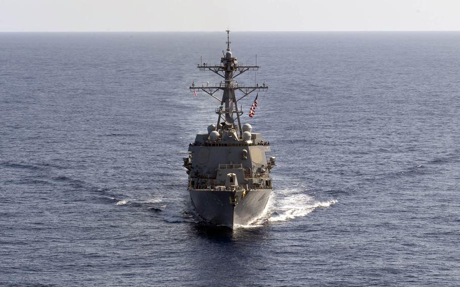The USS Preble, seen here last month in the Philippine Sea, took part in its second publicized freedom-of-navigation operation near the Spratly Islands in the South China Sea, Monday, May 6, 2019.