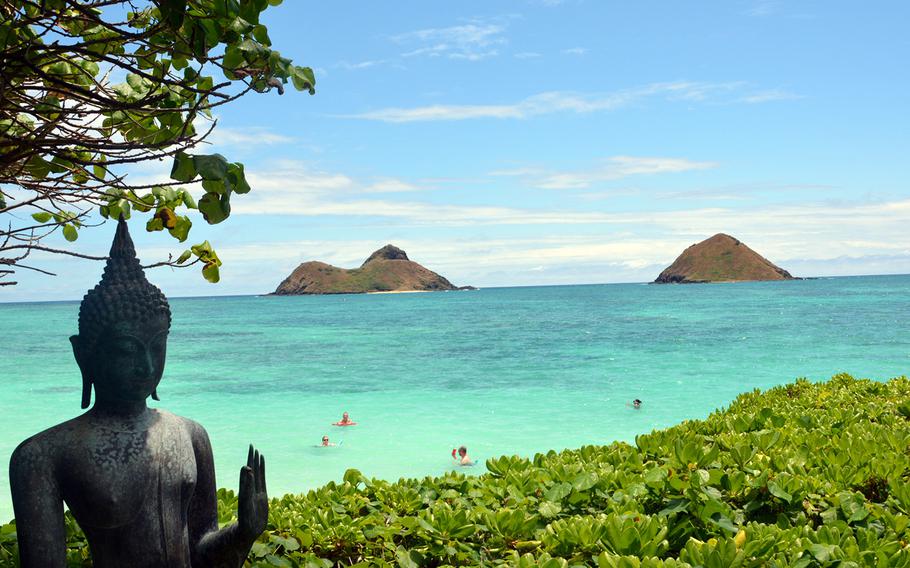 Gold Star family members enjoy the water and beach at the Paul Mitchell Estate in Lanikai, Hawaii, May 3, 2019.