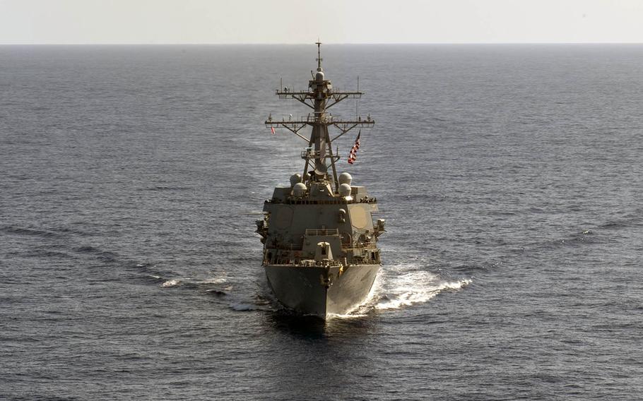The guided-missile destroyer USS Preble, shown here April 18, 2019, made a passage with the USNS Walter S. Diehl through the Taiwan Strait on Wednesday, May 22, 2019, the Navy reported.