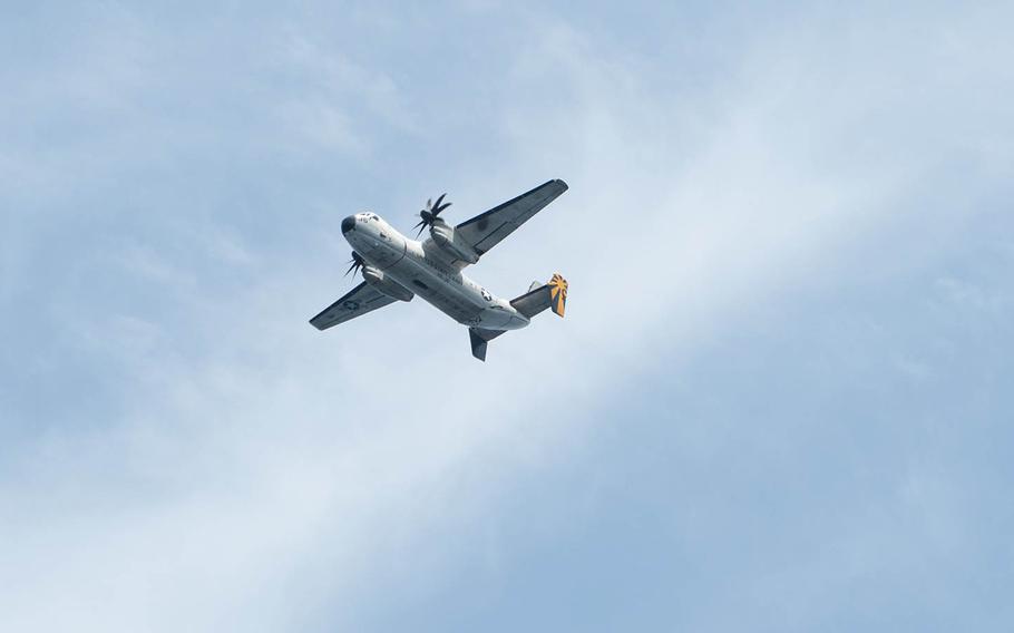 A C-2A Greyhound flies over the Gulf of Oman, April 8, 2019.