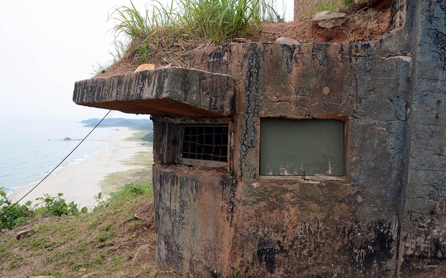 An old guard tower sits at the start of the Goseong DMZ Peace Trail, which was recently opened to civilian hikers in the northeastern part of the heavily fortified border area. About 20 South Koreans participated in a hike on Friday, June 14, 2019.