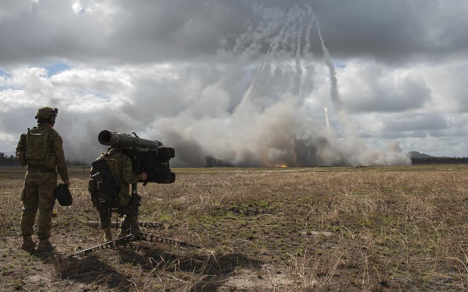 A High-Mobility Artillery Rocket System, also known as HIMARS, is test-fired during Talisman Sabre drill in Queensland, Australia, July 8, 2019.