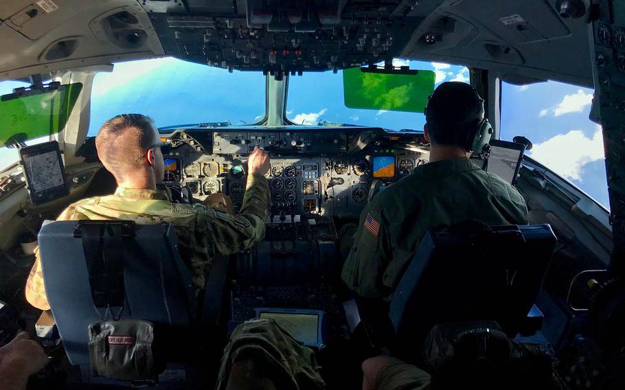 Pilots from the 6th Air Refueling Squadron out of Travis Air Force Base, Calif., fly a KC-10 Extender over the Coral Sea during the Talisman Sabre exercise, Friday, July 19, 2019.