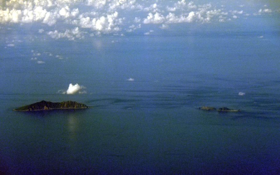 The Senkakus, a group of uninhabited islands in the East China Sea claimed by Japan and China, are seen from the air in 2010.