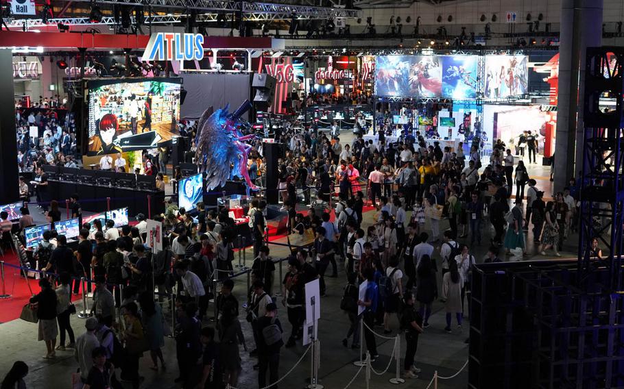 Visitors crowd Hall No. 5 of the Tokyo Game Show 2019 on Thursday, Sept. 12, 2019.