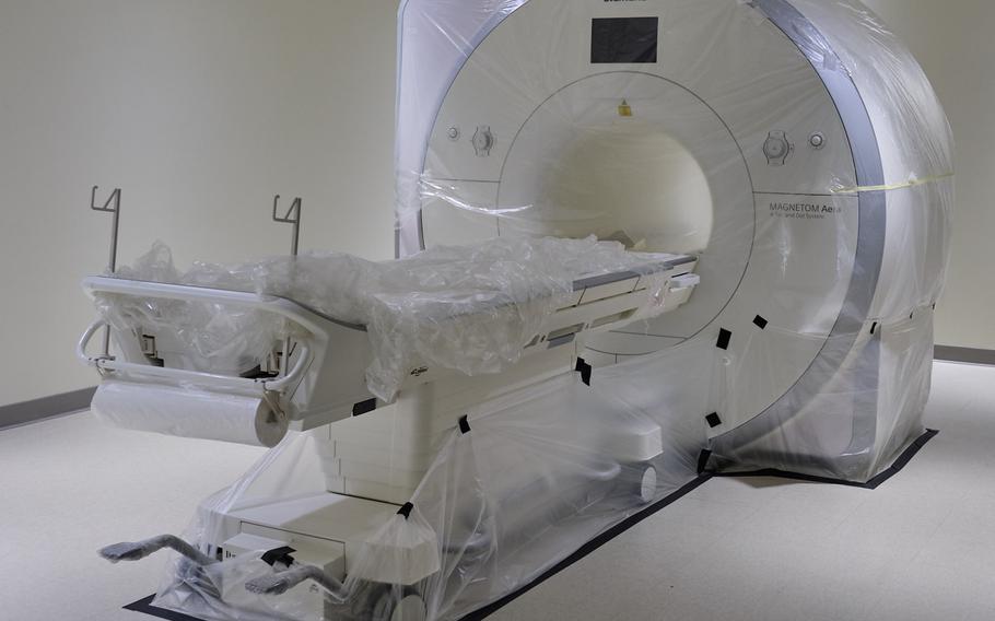 A new MRI machine is still wrapped in protective plastic during final preparations at Brian D. Allgood Army Community Hospital on Camp Humphreys, South Korea, Sept. 16, 2019.