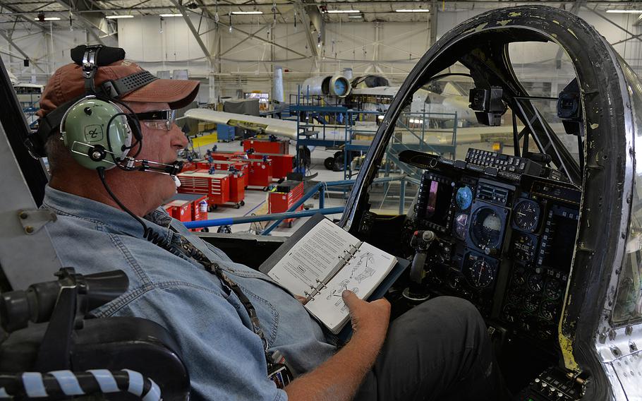 A technician sits in the cockpit of an A-10 Thunderbolt II while testing the aircraft's new wings at Hill Air Force Base, Utah, June 25, 2019.